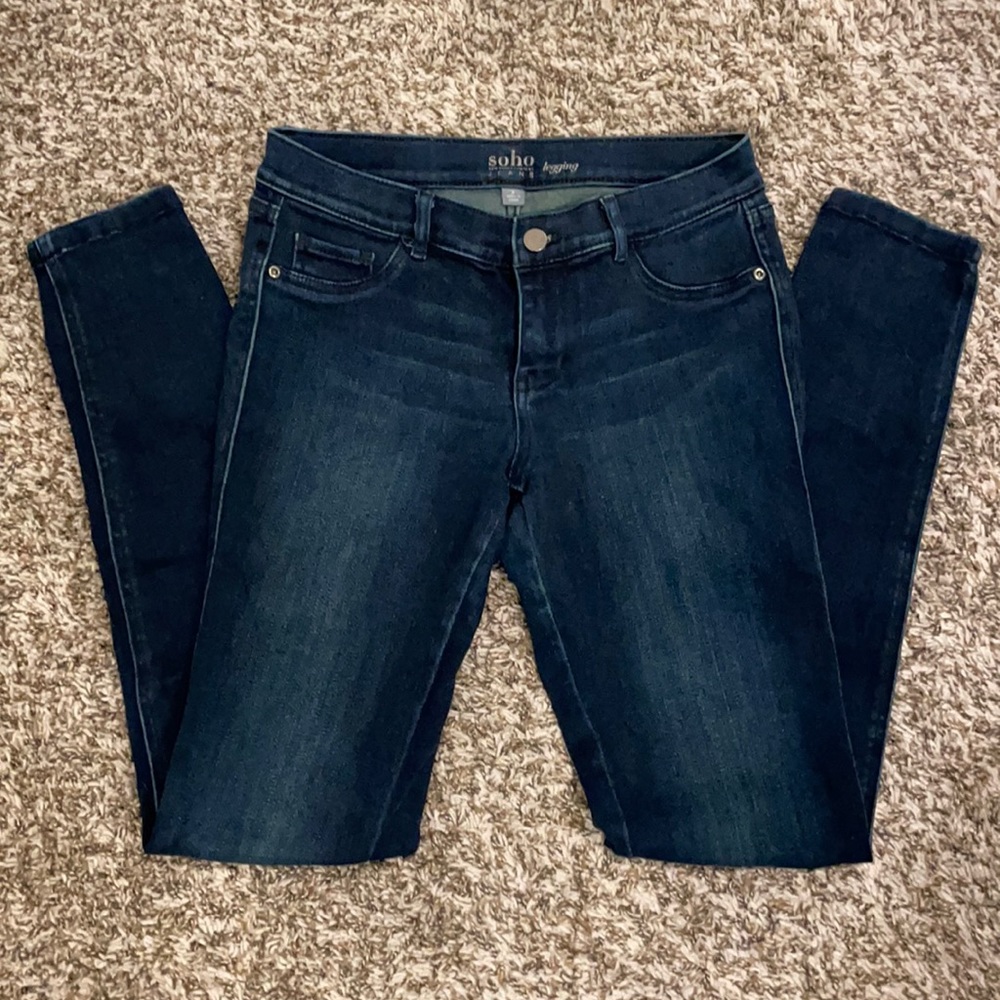 Dark wash skinny jeans, lots of stretch